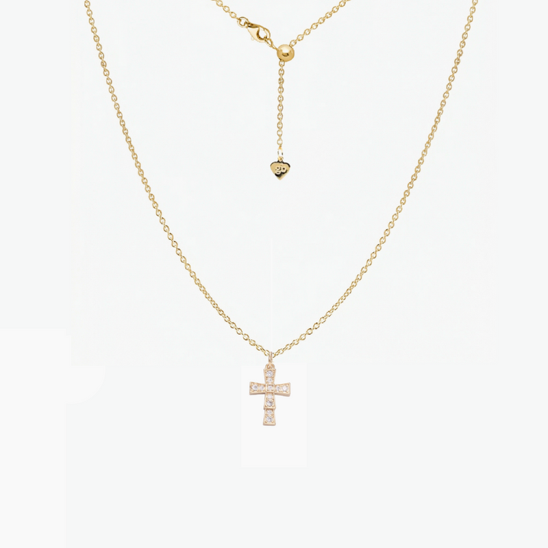CZ Cross Adjustable Necklace (Gold)