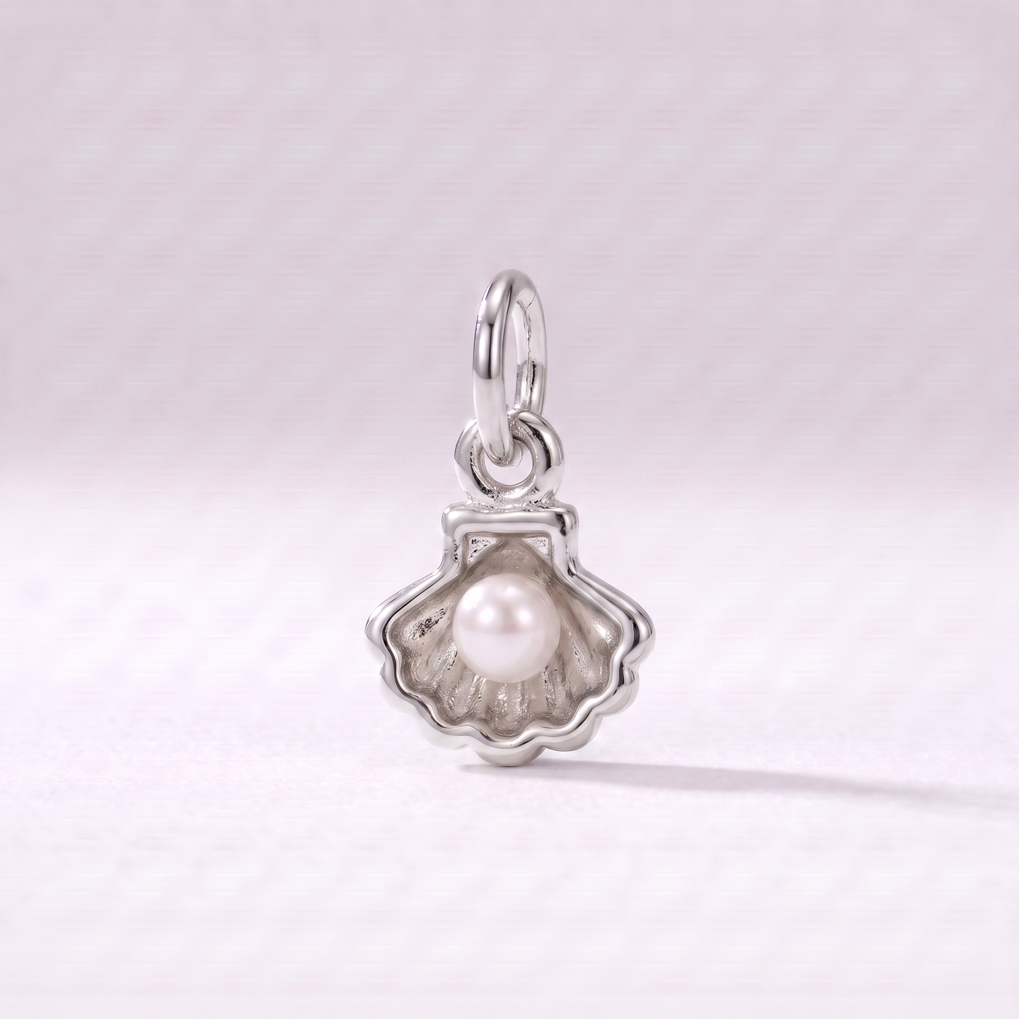 Tiny Seashell Pearl Charm (Silver)