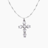 Pear-Cut CZ Cross Pendant (Silver)
