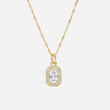 Emerald Cut Crystal Adjustable Necklace (Gold)