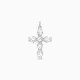Pear-Cut CZ Cross Pendant (Silver)