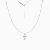 CZ Cross Adjustable Necklace (Silver)